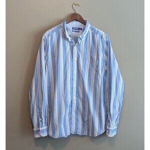 Nautica Mens XL Extra Large Blue White Striped Dress Shirt Stretch Button Down